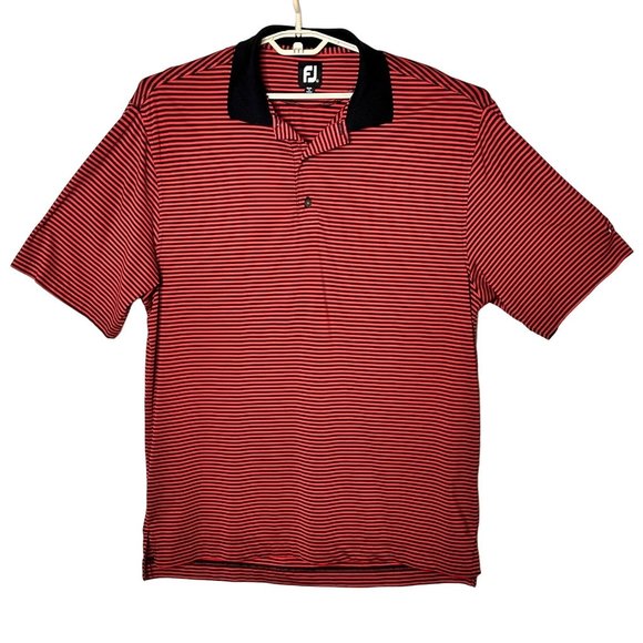 FootJoy Red & Black Striped Golf Polo - Picture 1 of 6